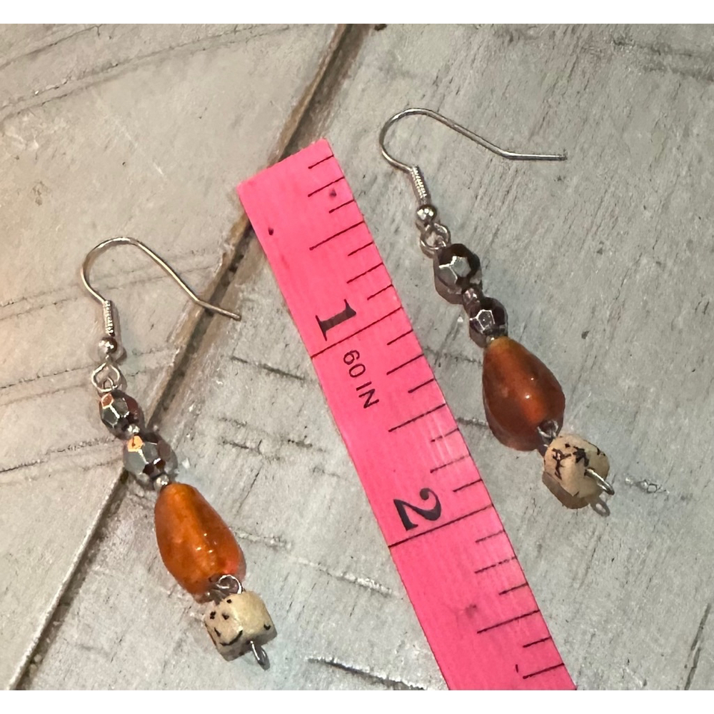 Women's Orange Beaded Dangle Earrings - Picture 2 of 3